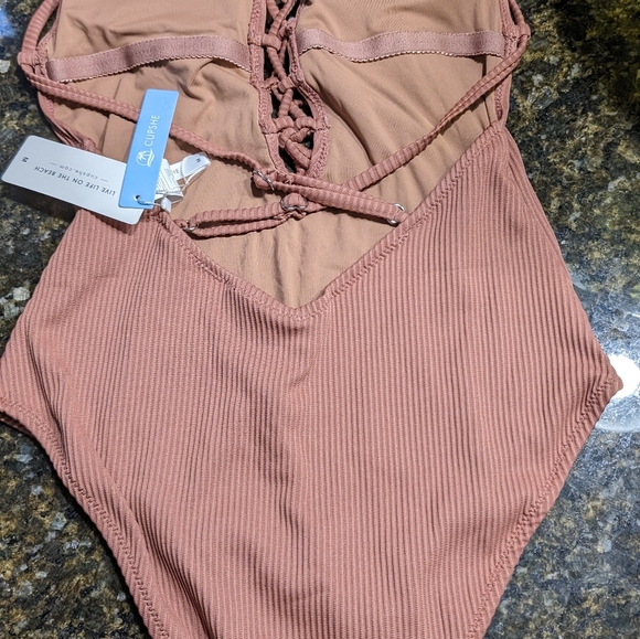Womens One Piece Swimsuit Tan Cupshe Ribbed Padded - Picture 6 of 12